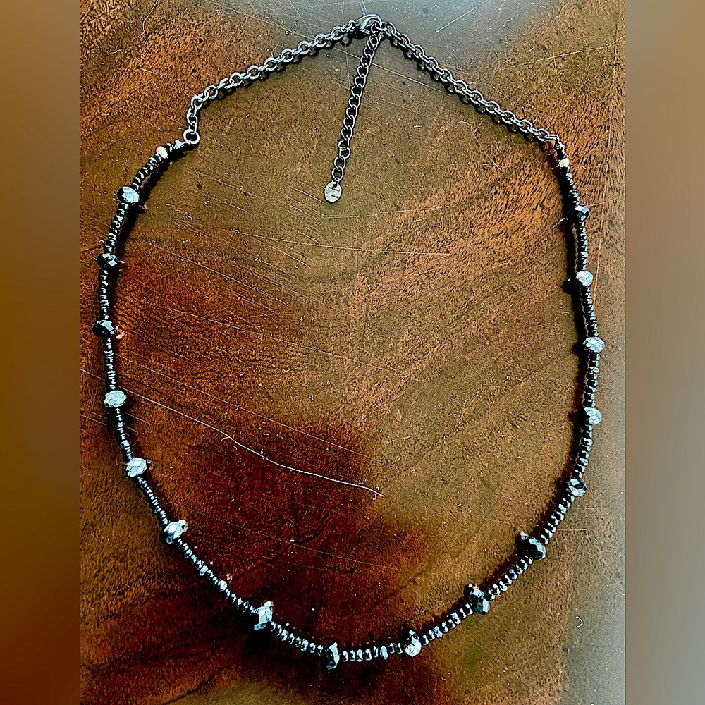 Signed “N” Black Crystal/Rhinestone 25” Necklace